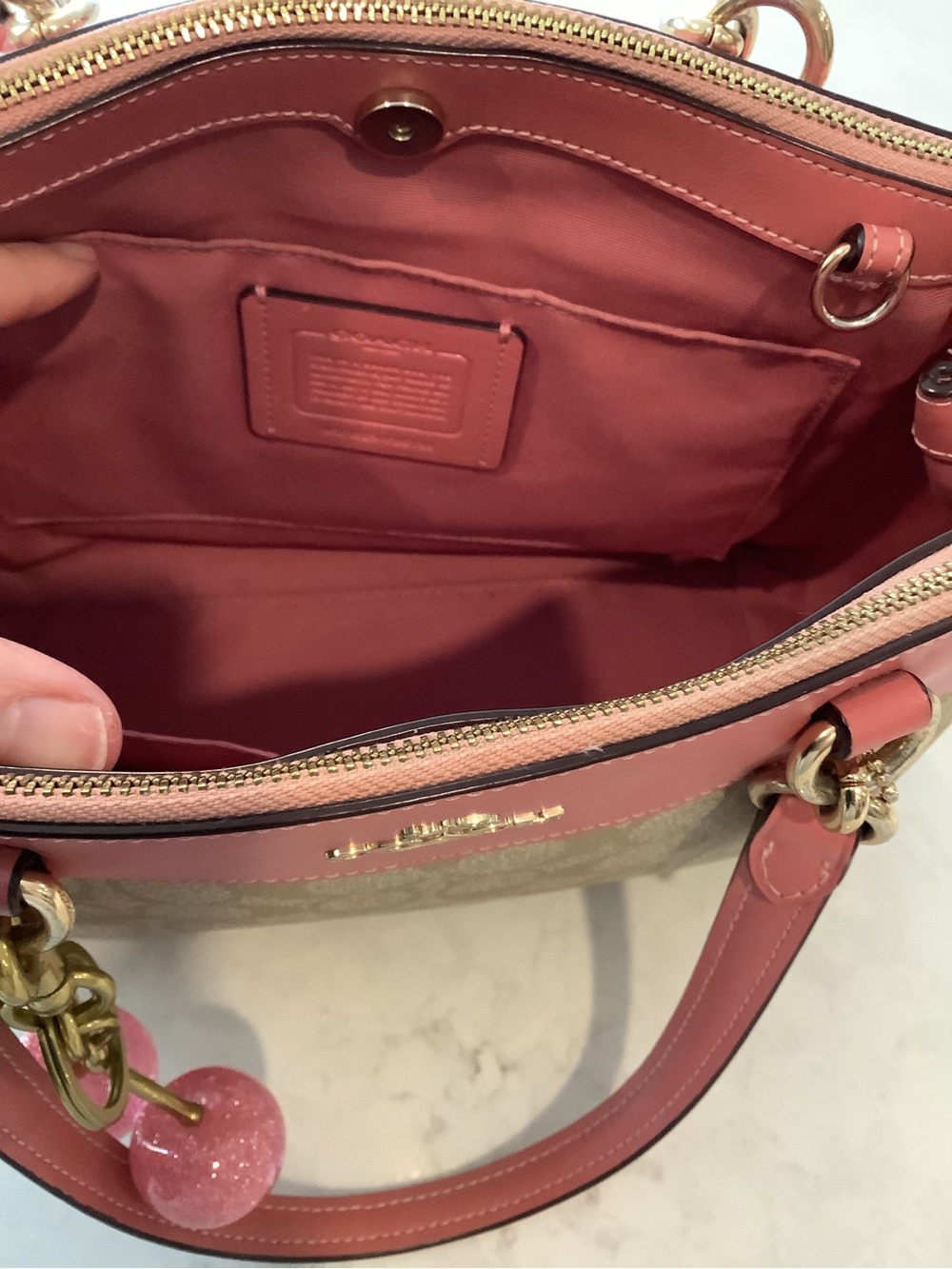 Coach Mini Brooke Beige Signature Canvas Satchel Crossbody with Pink Trim - Picture 7 of 12